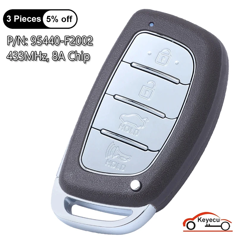 

KEYECU 4 Buttons 433MHz 8A Chip for Hyundai Elantra Sedan 2019 2020 Auto Smart Remote Key Fob 95440-F2002 81996-B4520 CQOFD00120