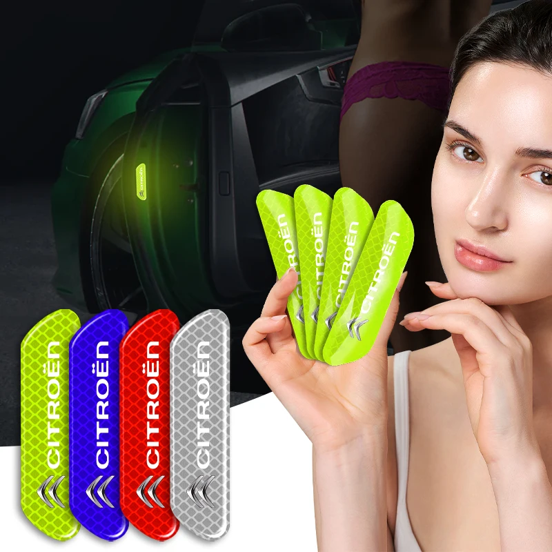 

4pcs Car Door Reflective Strips security Warning Stickers For Citroen C1 C3 C4 C5 C6 2CV VTS Picasso Cactus RD3 C4L DS3 DS4 DS5