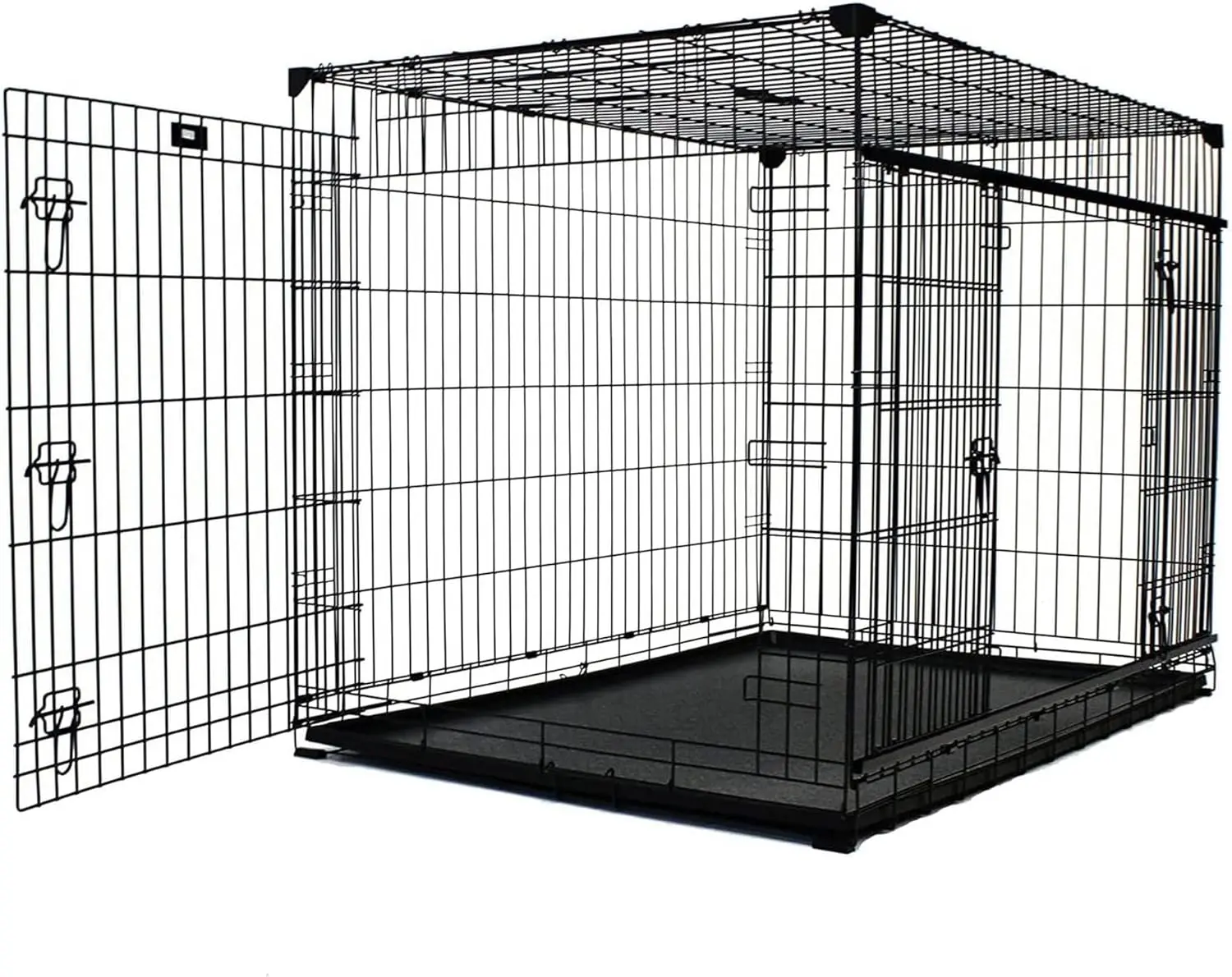 

42-дюймовый большой легкий ящик для собак с перегородками, раздвижными дверцами, съемным подносом - черный