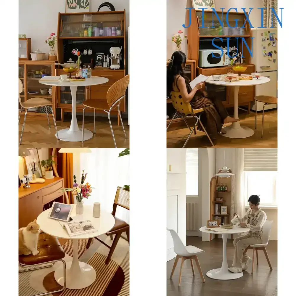 White Tulip Dining Table for Small Apartment Balcony Round Table Chair Set for Milk Tea Coffee Meeting Leisure Home Decor