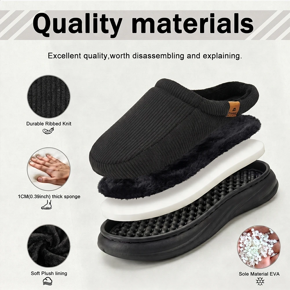 Breit geschnittene Herren-Hausschuhe mit Fußgewölbestütze, EVA-Dicksohle, Obermaterial aus Cord, weiche und bequeme Memory-Schaum-Einlage, Indoor-Schuhe – Detail 8