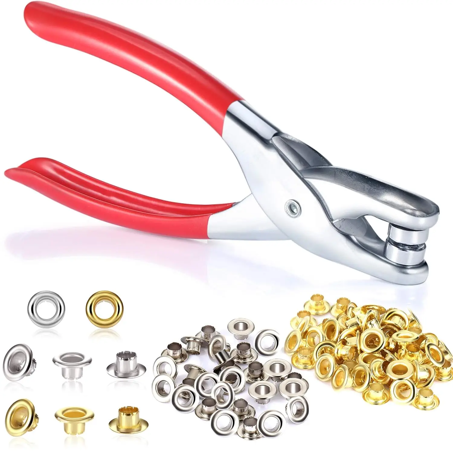 

3/16 Inch 4.5mm Grommet Metal Tool Eyelet Pliers with 100 Eyelets 7.2mm Gold Metal Grommets Plier Puncher Set for Fabric Leather