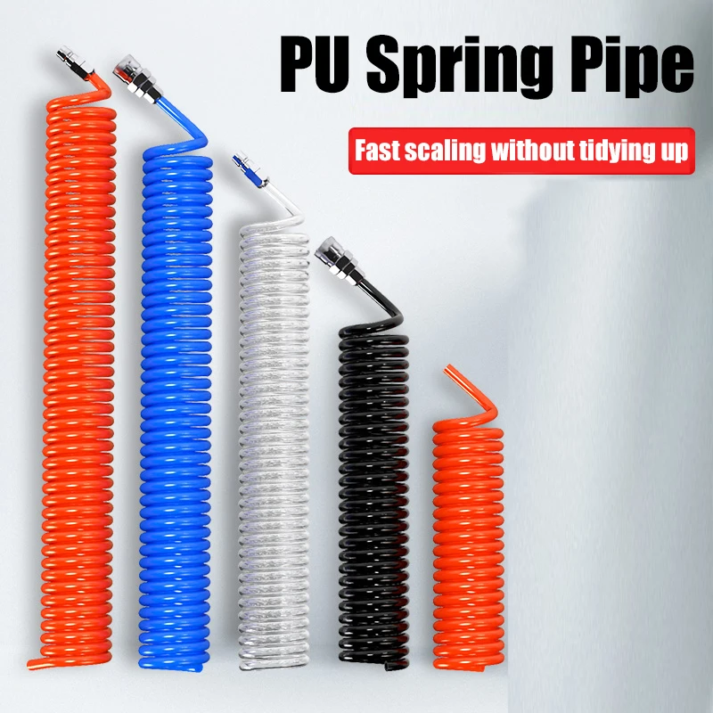 PU Spring Pipe Air Compressor Gas Line Pneumatic High Pressure Telescopic Spiral Hose With Joint 6mm 8mm 10mm 12mm