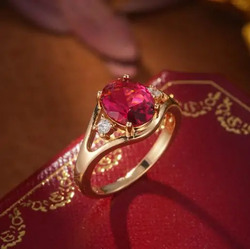Luckyshine Oval Red Kunzite Ruby Gemstone Rose Gold Plated Rings for Holiday Gifts