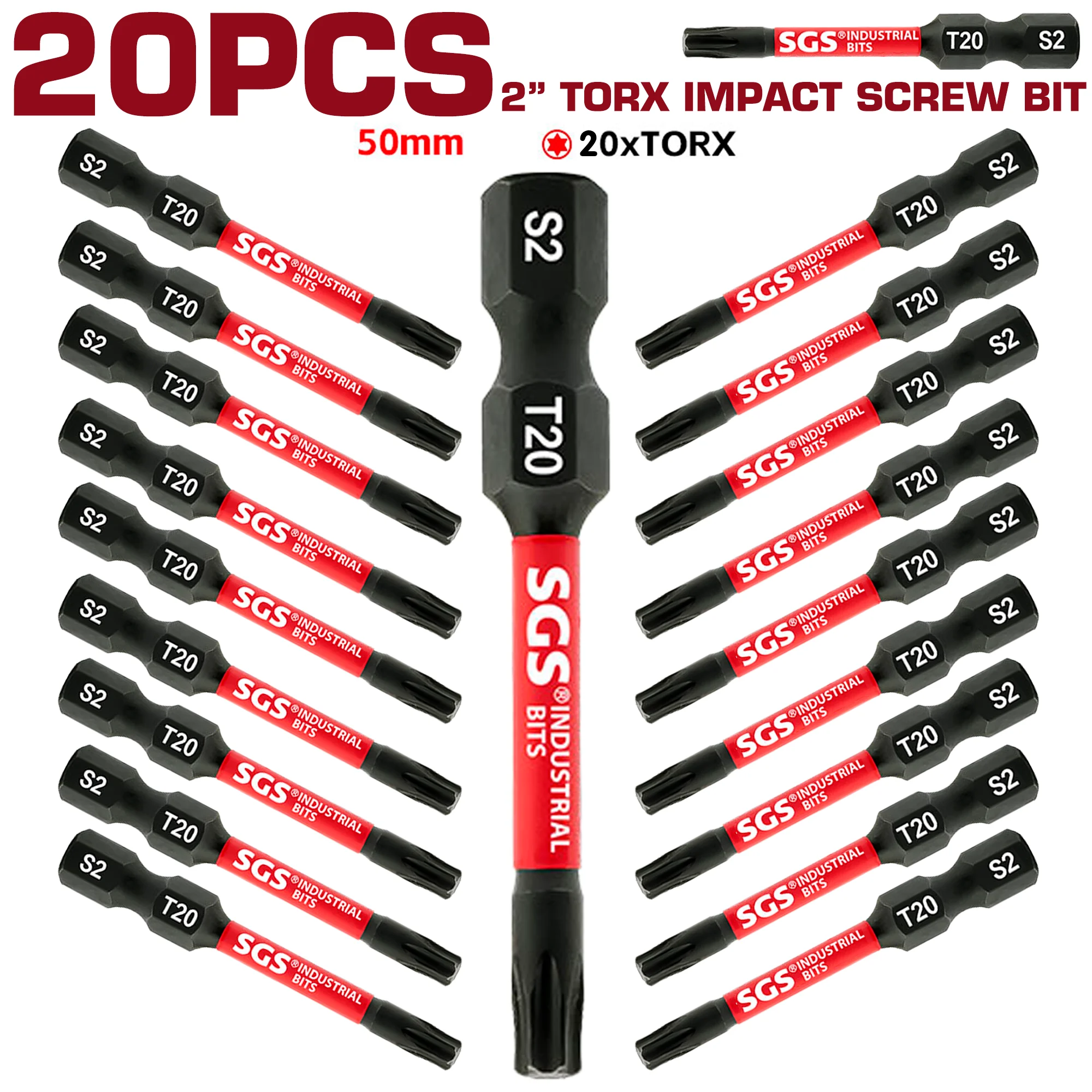 5/10/20 Piece Set of Industrial-Grade T20 Torx Bits, 50mm, Anti-Torsion and Wear-Resistant, with Torque Cushioning, for Home DIY and Auto Repair Tools