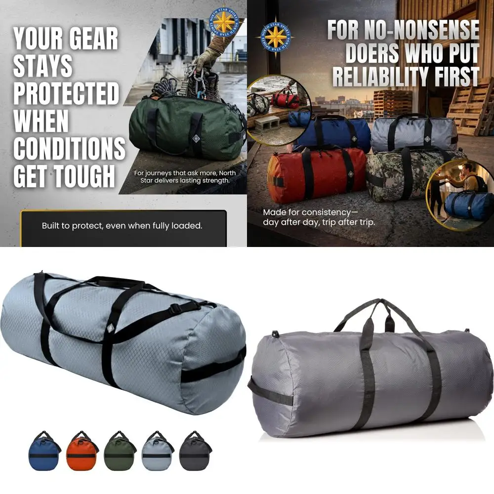 

Сверхпрочная дорожная сумка XL из ткани рипстоп, вместимость 175 л, водонепроницаемая и компактная для путешествий (серая, 18 x 42)