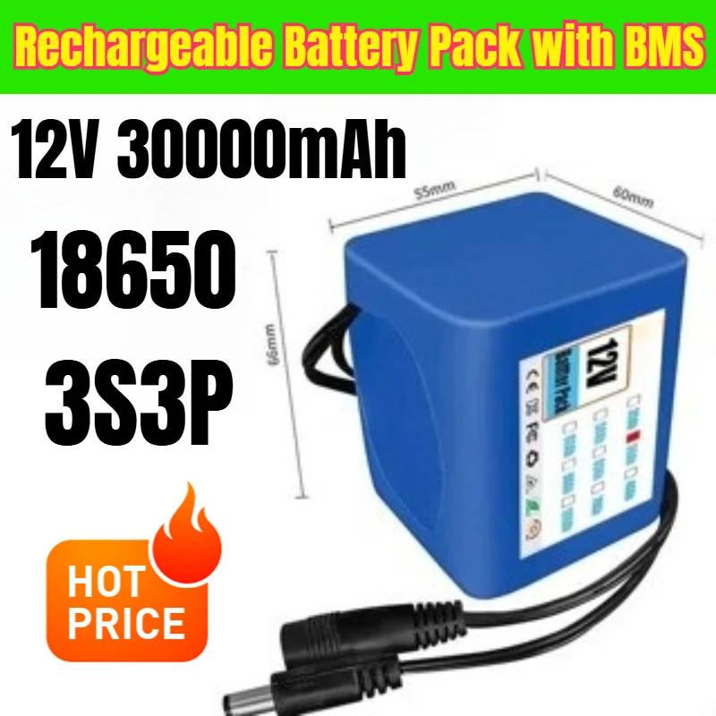 

18650 3S3P 12V 30000mAh Rechargeable Battery Pack with BMS