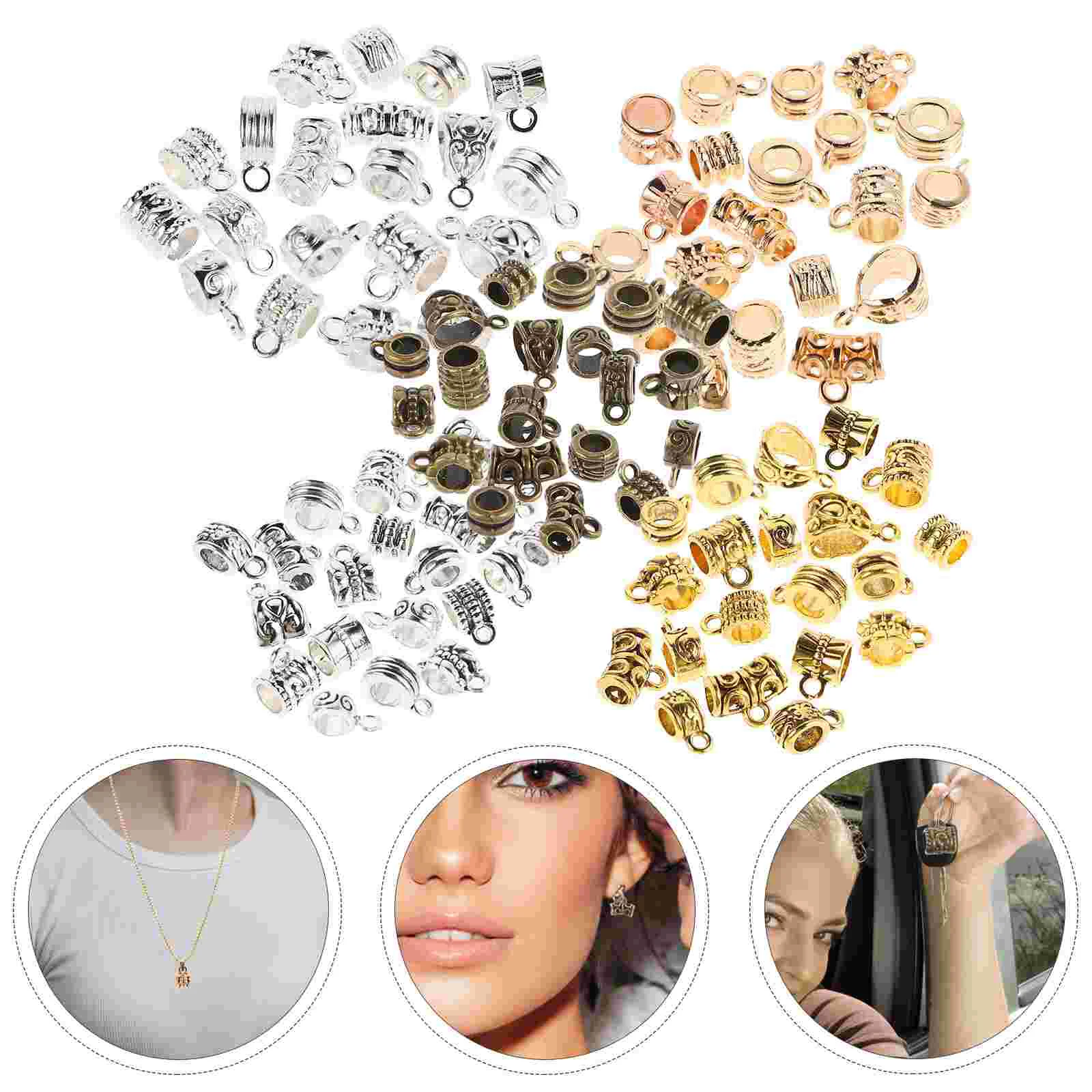 100 PCS Alloy Bracelet Accessories Beads and Charms Bail for Jewelry Making Holder DIY Tube Wristband