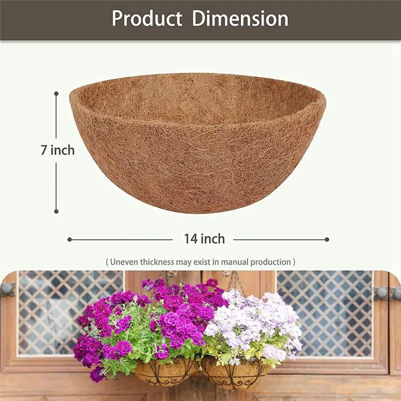 AA77 NEW 4 Pcs Coconut Hanging Basket Liners 10 Inch, Sturdy Round Liners for PlantersPerfect Replacement , 100% Natural