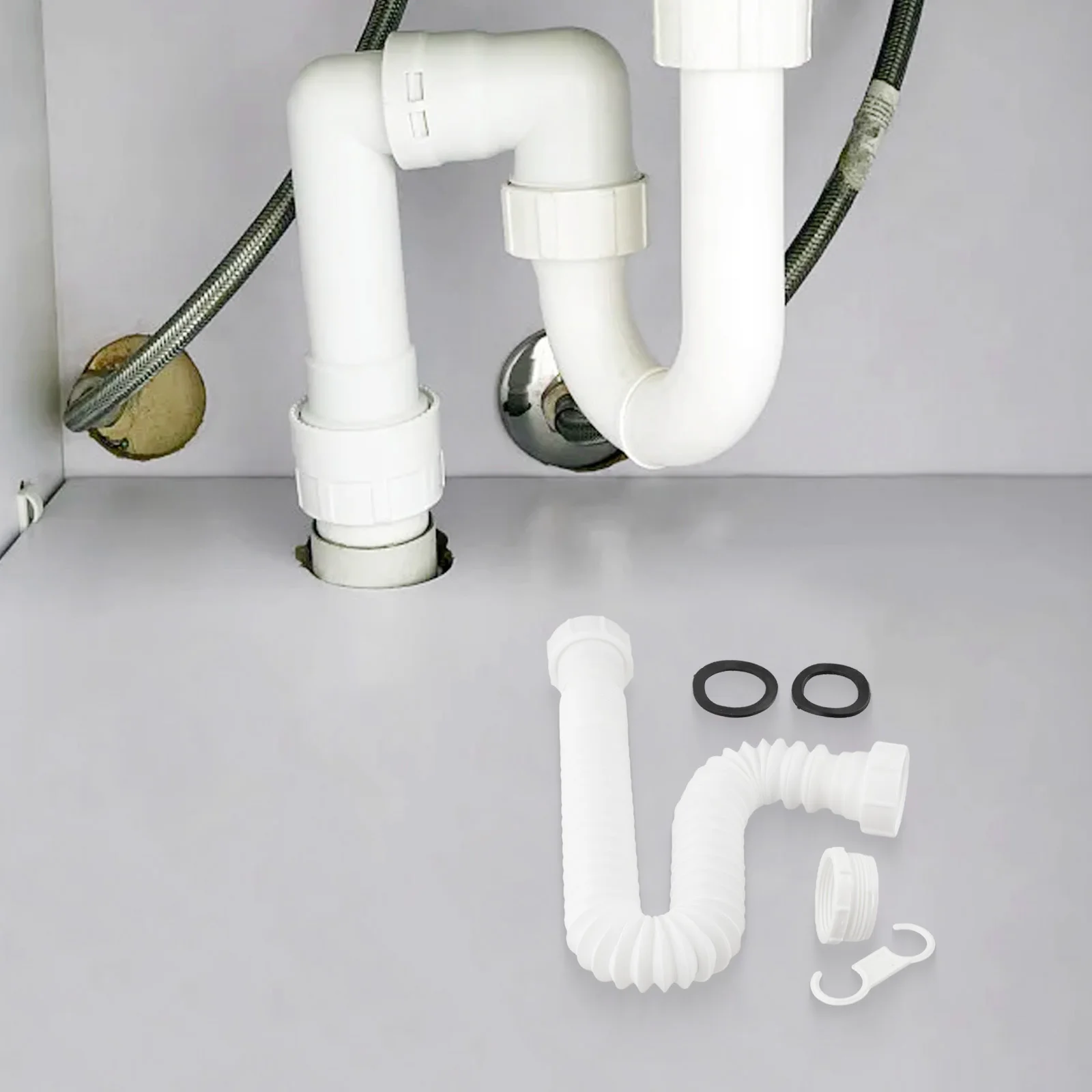 

Sink Drain Pipe with P Trap Adapter Flexible Plastic Design for Various Drainage Systems in Kitchens and Bathrooms