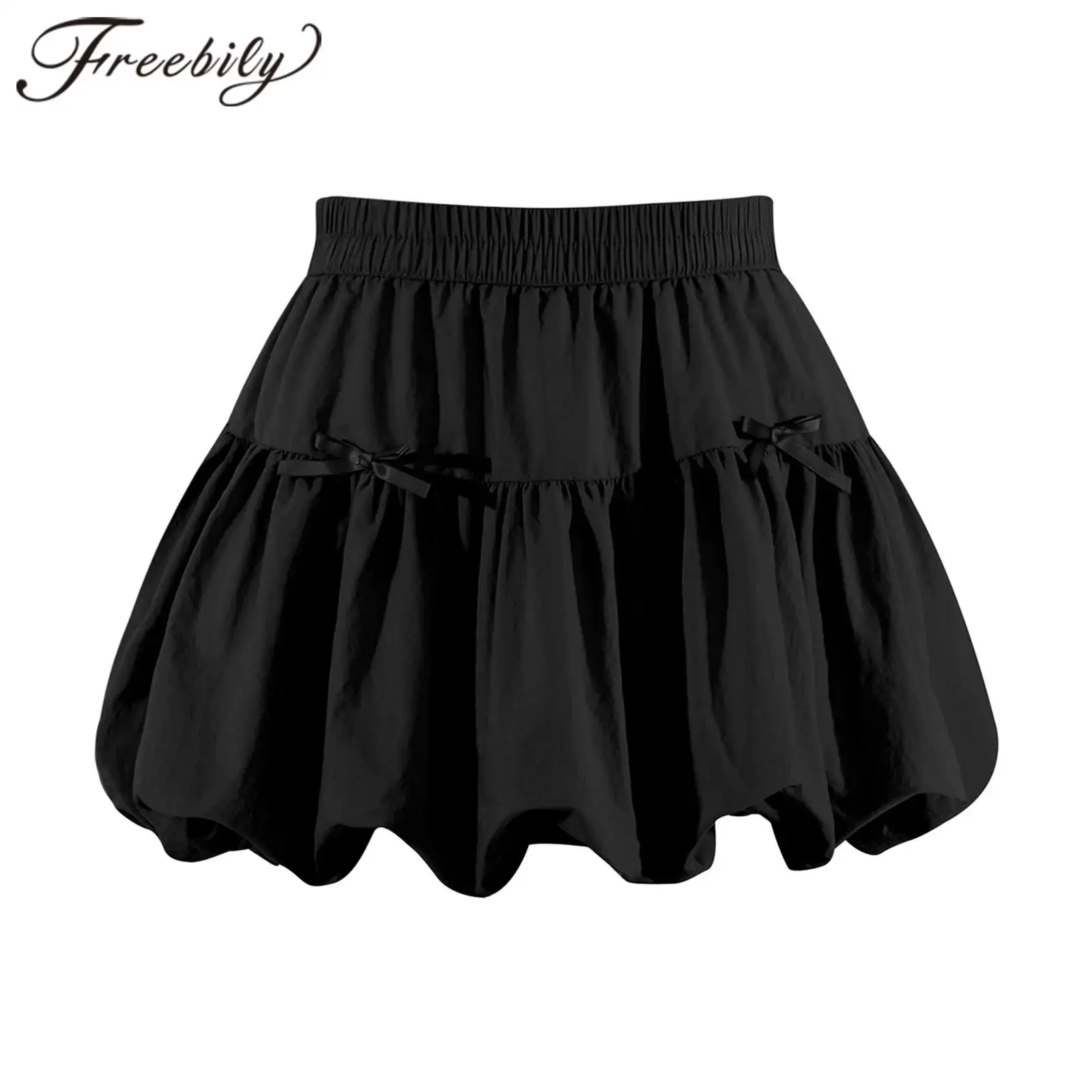 Kids Tennis Skirts Teen Girls Bow-tie Inner Shorts Ruffled Elastic Waistband Puff Bud Skirt Golf Athletic Running Sports Skirt