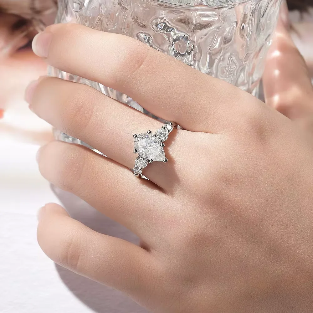 Serenity 3.8ct Emerald Heart Oval Marquise D Color Moissanite Rings for Women Wedding Bridal S925 Sterling Silver Rings Jewelry