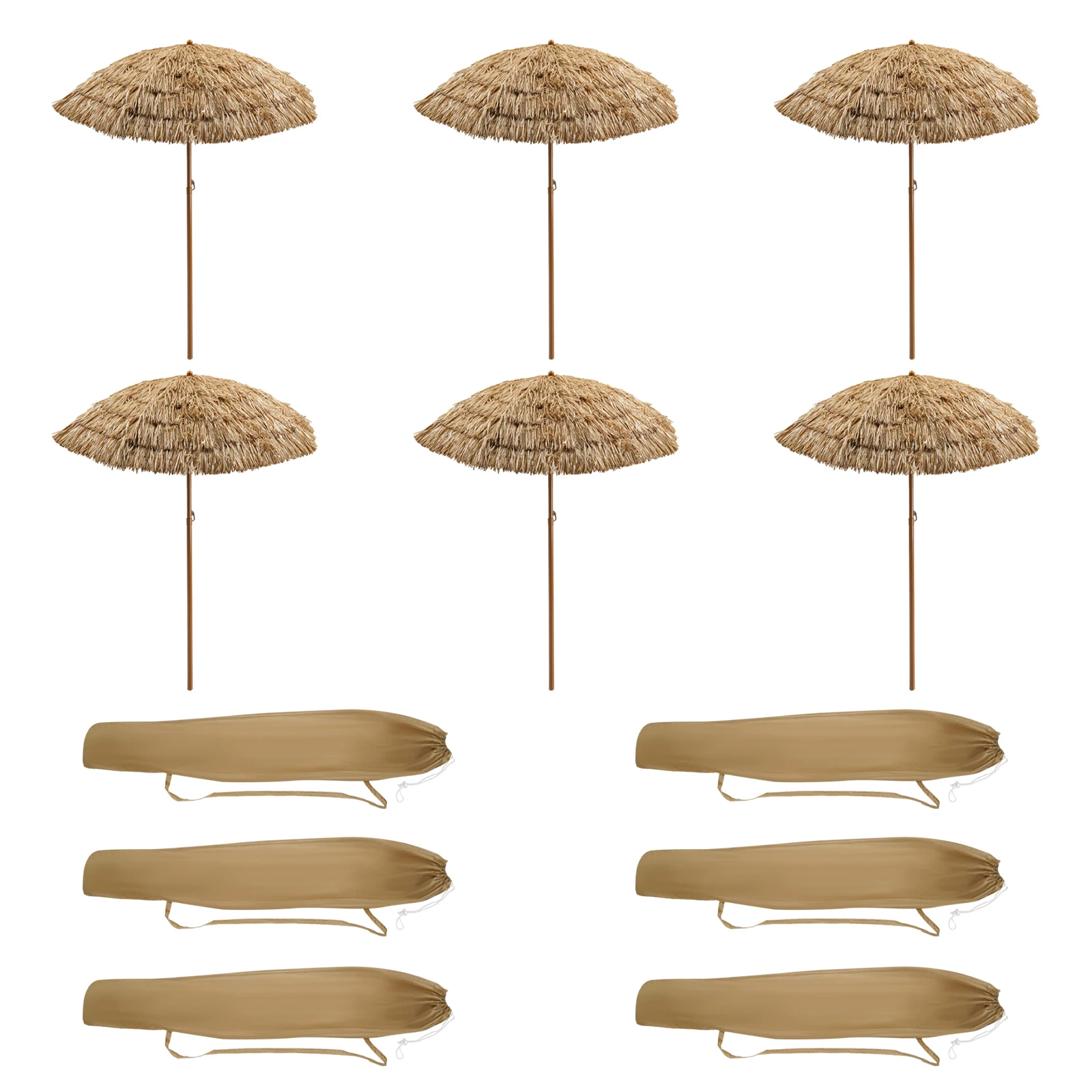 6PCS Beach Umbrellas 360° Rotatable Outdoor Sun/Rain Protection Umbrella for Patio, Poolside, Camping, Fishing, Backyard, Picnic, Etc