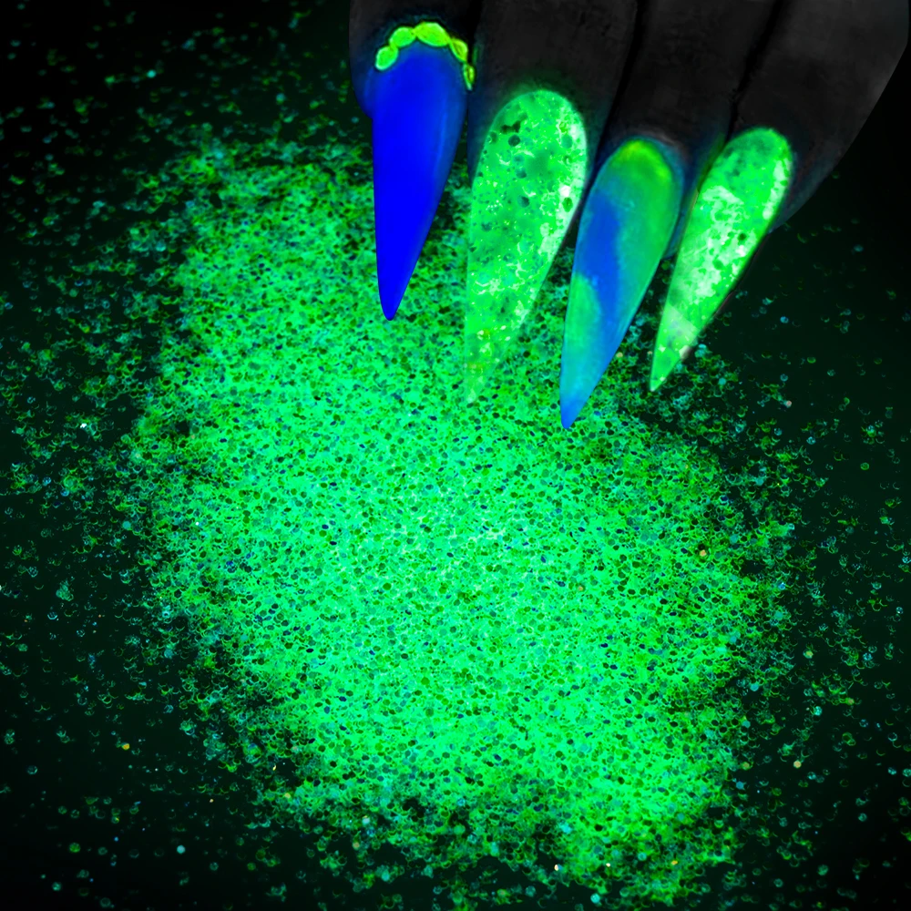 10 g/zak Glow in The Dark Glitter Lichtgevende Chunky Nail Art Glitter Gemengd Fijn Poeder Groen/Blauw Hexagon Halloween nagel Decoratie