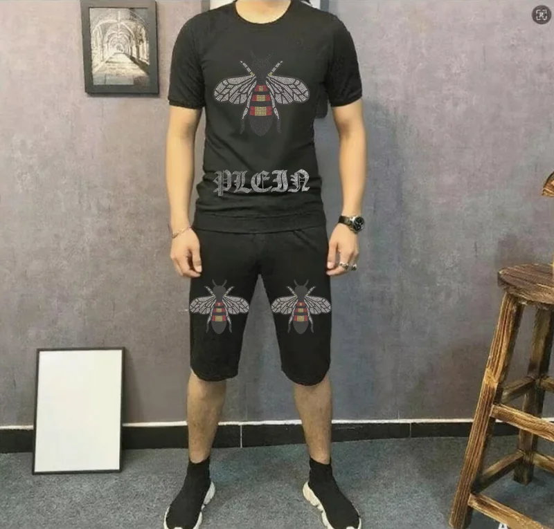

Brand Men Tracksuit Designer Outfit Summer Short Sleeve Set Breathable Lightweight Comfortable Casual Rhinestones sets Daily Wea
