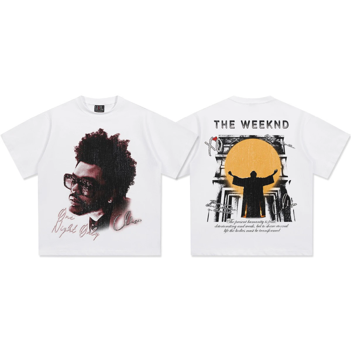 الهيب هوب الراب The Weeknd قصيرة الأكمام تي شيرت الرجال والنساء الصيف المد العلامة التجارية خمر فضفاض القطن نصف كم