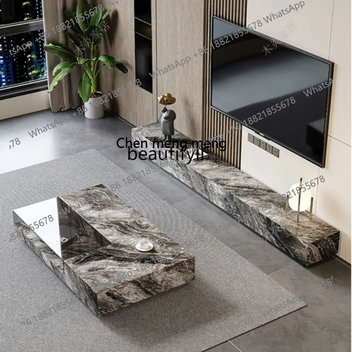 

xzzq Italian Style Living Room Rock Board Coffee Table Modern Living Room Marble Coffee Table TV Cabinet Combination