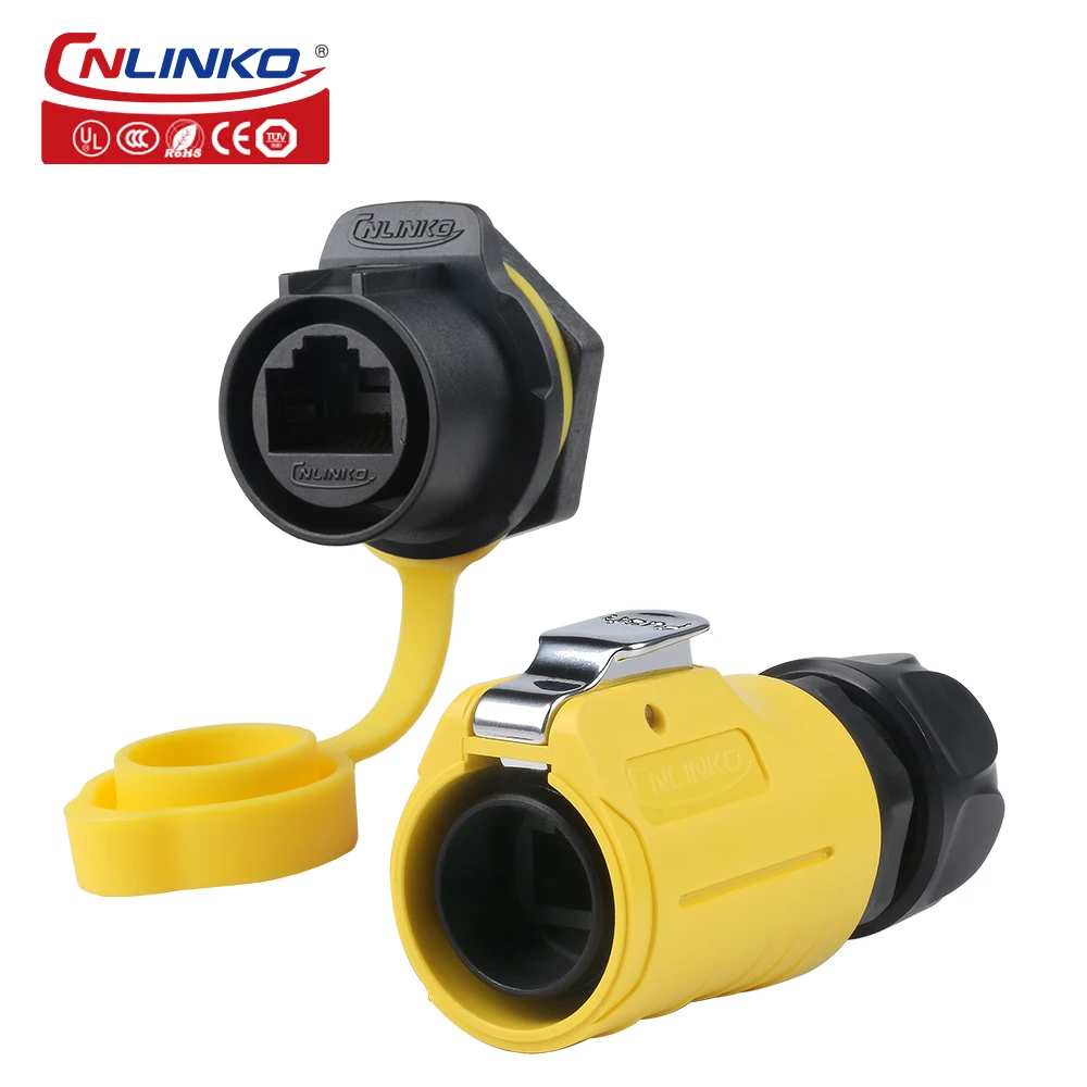 CNLINKO LP20 PBT Plastic IP68 Waterproof RJ45 Cable Signal Connector CAT6 Panel Mount Socket Plug Network Ethernet Interface