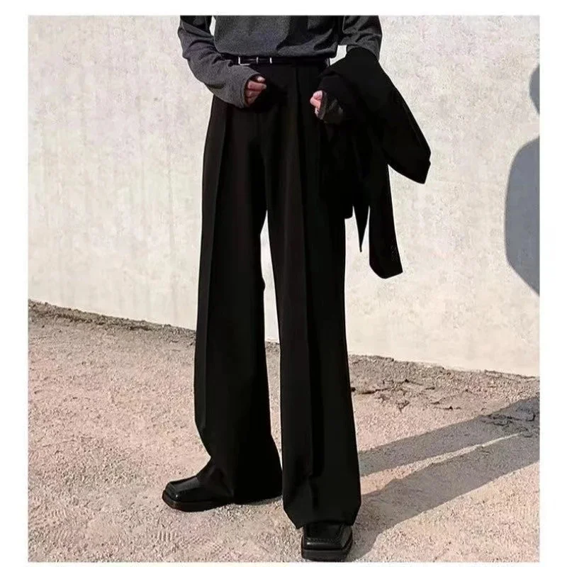 

Versatile Suit Pants With High-end Design Slight Flared Design Men's Straight Leg Loose Fitting and Wide Leg Floor Length Pants