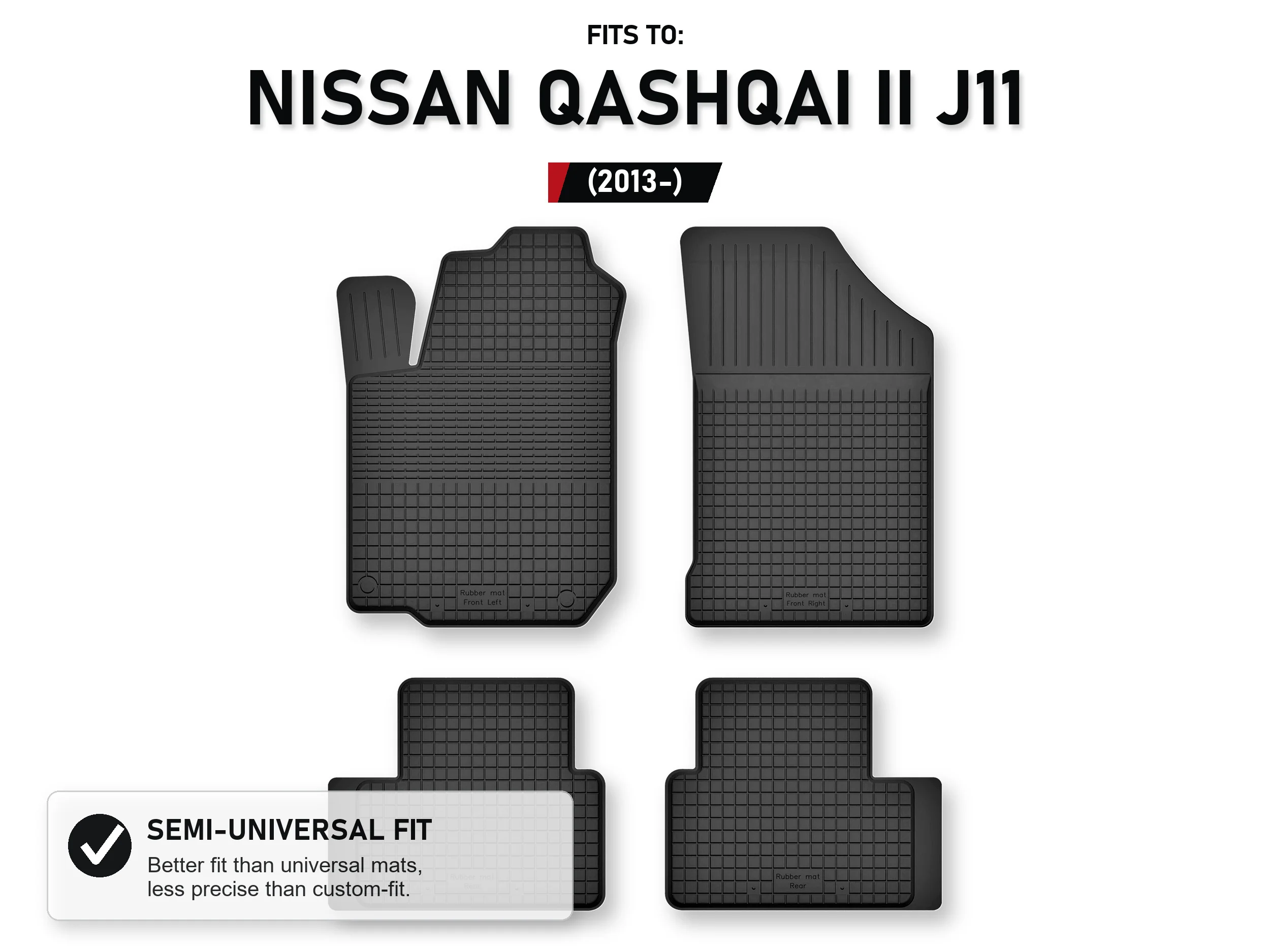 Rubberen matten, dienbladtype voor: Nissan Qashqai Ii J11 2013- Crossover 4 stuks