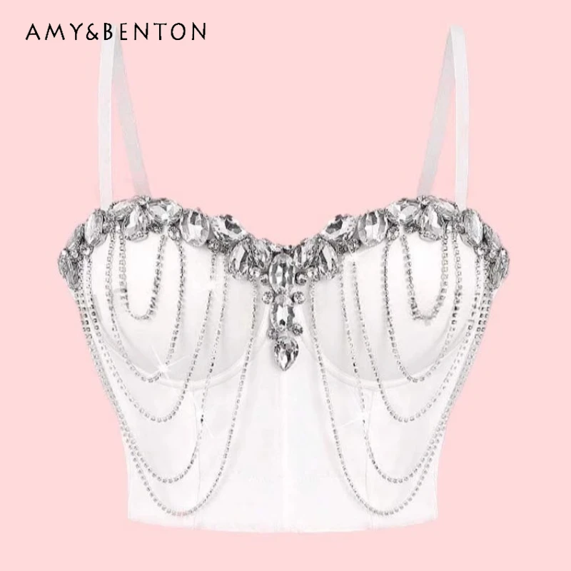 

Original White Chain Diamond Sexy Women's Bra European and American Style High-end Sweet Spicy Thin Versatile Bra Sling Ladies
