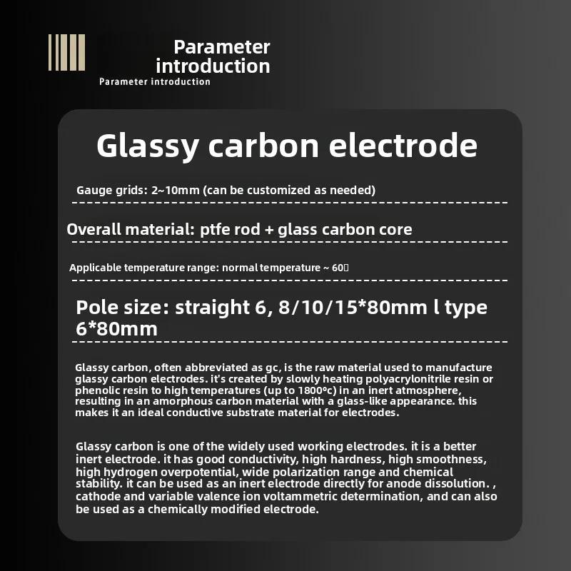 Glassy Carbon Electrode Set–Straight & L-Type Working/Auxiliary Electrodes, Imported GC, PTFE/PEEK Shaft for Electrochemical Lab