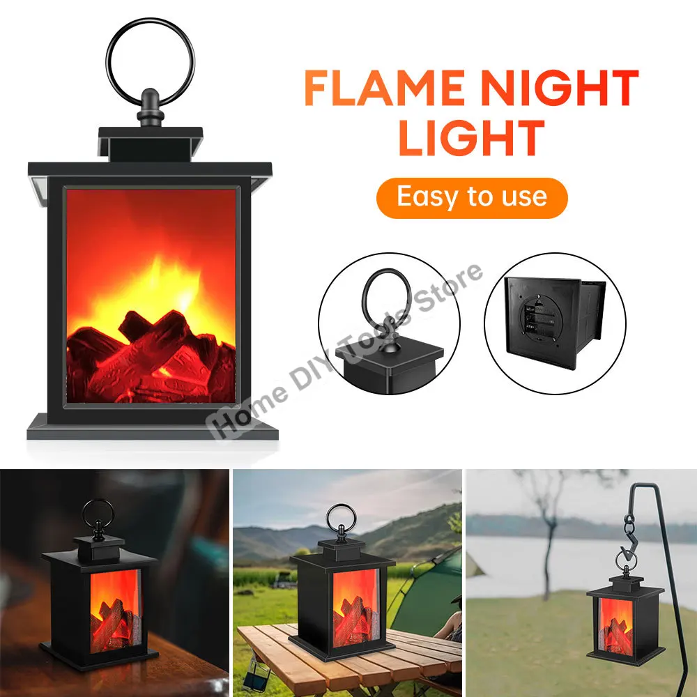 3D Decorative Fake Fireplace Lantern Creative LED Flame Night Light USB/Battery Night Lamp Festive Room Decor Birthday Gifts