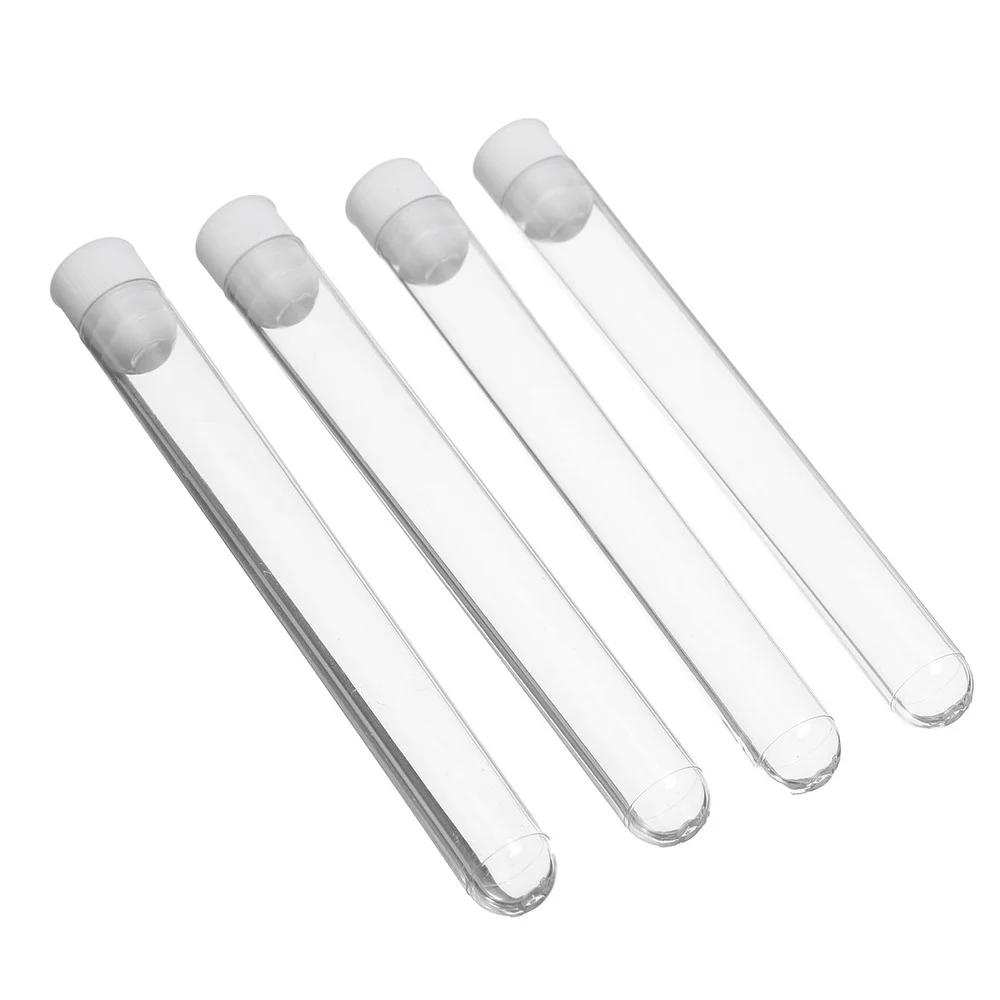 100Pcs Clear Plastic Test Tube With Cap 12x100mm U-shaped Bottom Long Transparent Test Tube Lab Supplies