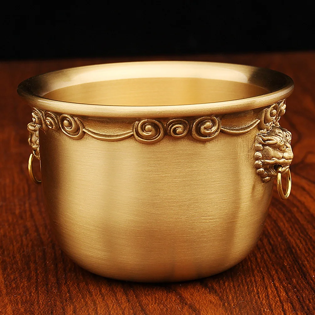 

Brass Lion Head Treasure Basin Pure Copper Bowl For Wealth Living Room Office Decor Chinese Buddhist Offering