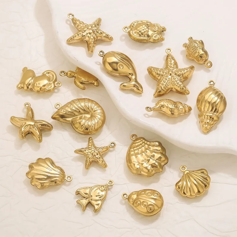 Hollow Stainless Steel with 18K Gold Vacuum Coating for Color Retention Marine Animal Elements DIY Jewelry Accessories