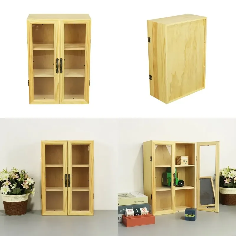 FSC Bathroom Floor Cabinet Triple Level Locker with Double Doors and Adjustable Shelving Wooden Storage for Home Office
