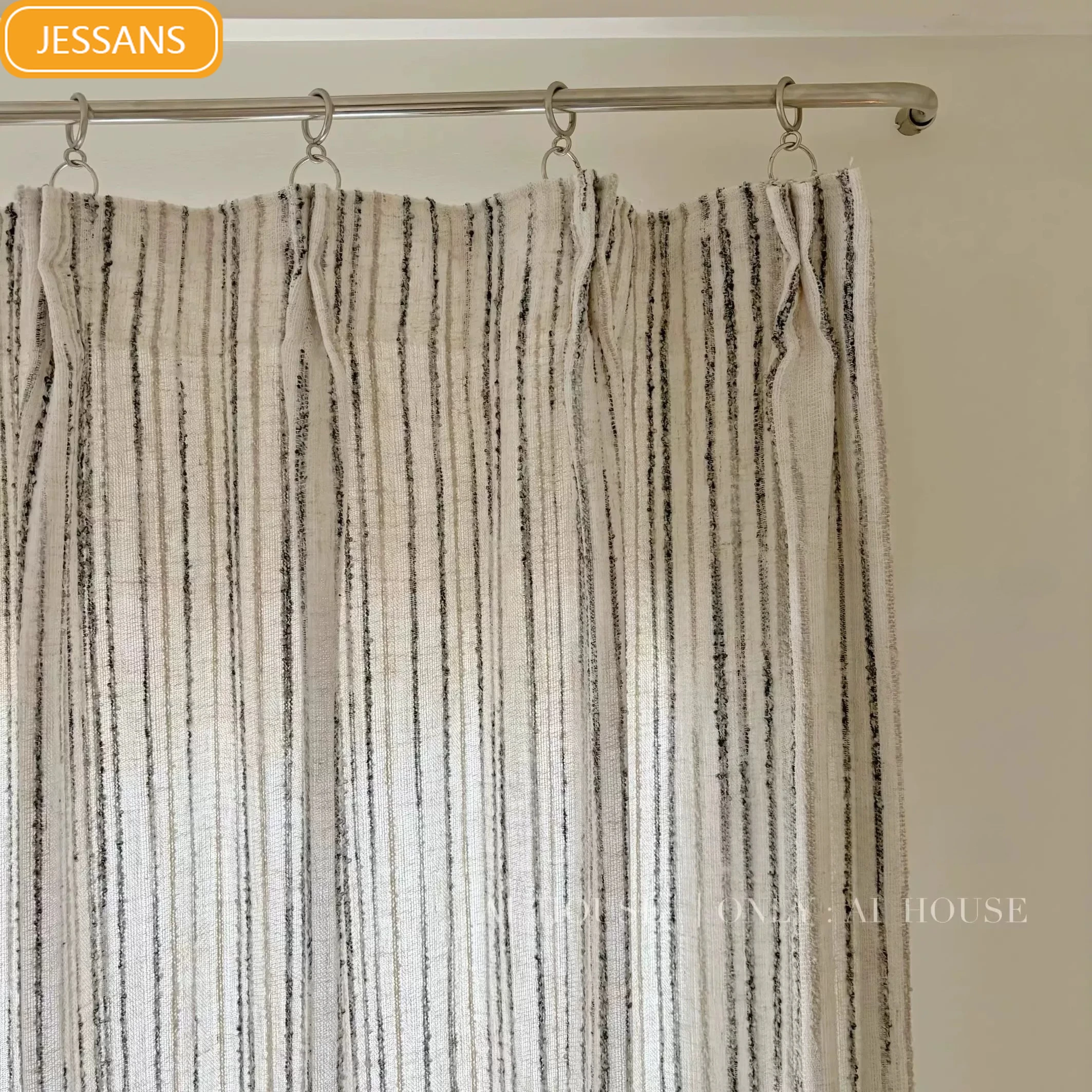 New Wool Linen French Jacquard Vertical Curtains for Living Room Bedroom French Window Balcony Custom Curtain Partition Curtain
