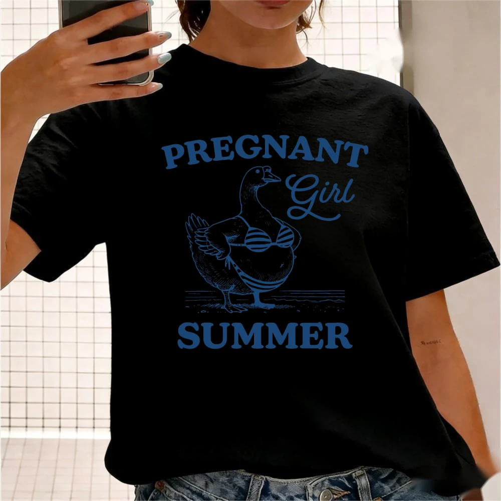 Pregnant Girl Summer T-Shirt Summer Goose TShirt Cute Pregnancy Gift Shirt Funny Announcement Tee Women Casual Cotton Clothing
