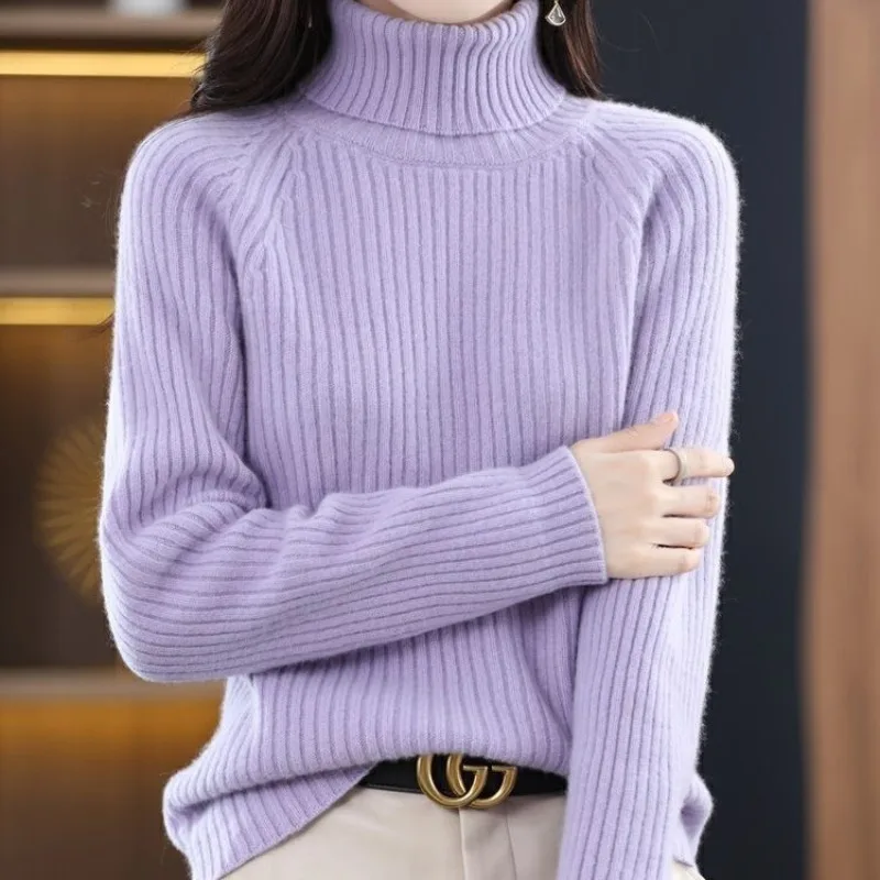 Pure Cashmere Sweater Women Lapel Bottom Woollen 2024 Spring Autumn Winter New Warm Cold Resistant Sweater Thickened Knitted