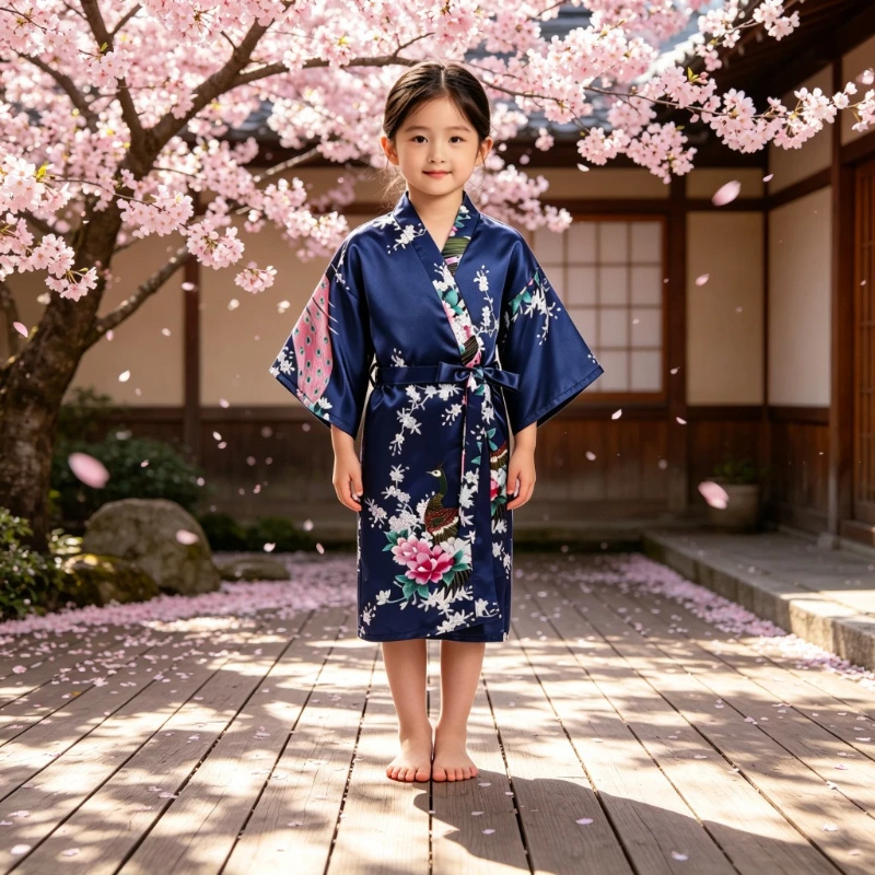 Satin Floral Kimono Robe Flower Kids Girls Wedding Bridesmaids Sleepover Nightgown Children Birthday Party Spa Bathrobe New