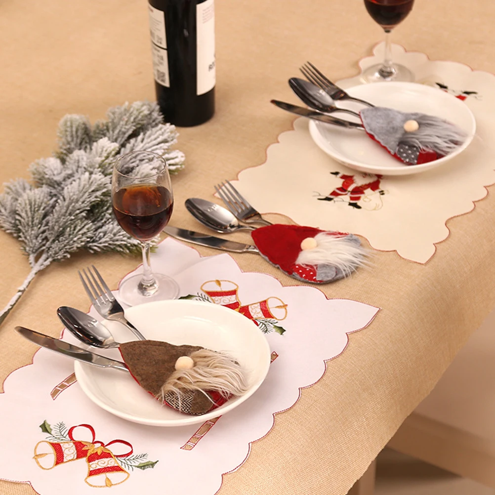 

4 Pcs Cutlery Set Christmas Spoon Holder Pocket Silverware Pouch Spoons Xmas Fork Bag Elder