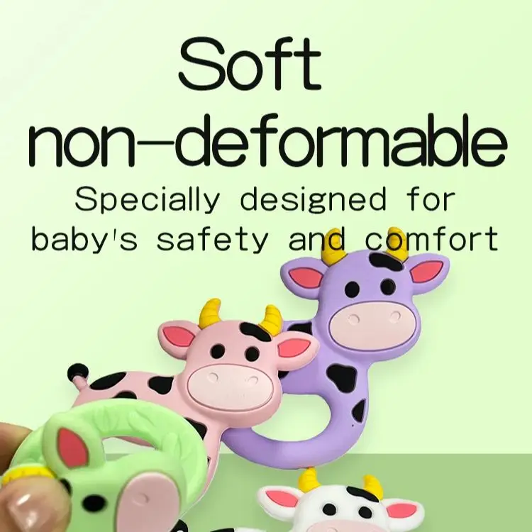 

Набор для самостоятельного изготовления: держатель для пустышки и прорезыватель-коровка, 1 шт., пищевой силикон, милый мультяшный дизайн, игрушка для жевания для младенцев, органический стиль, мультяшные животные