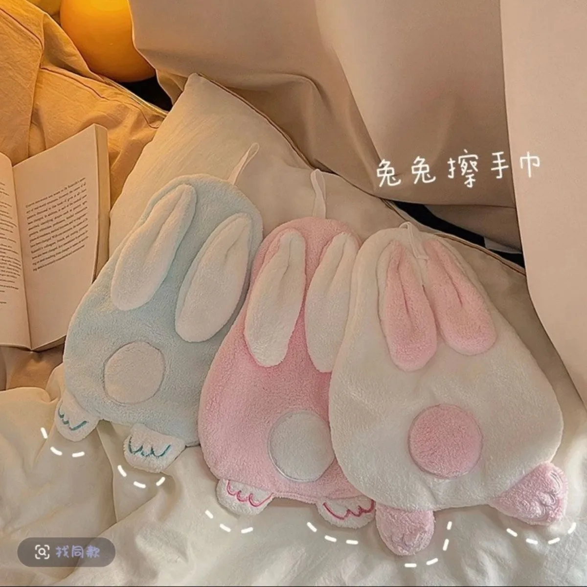 Cute cartoon rabbit soft coral fleece hand towel hanging kitchen super absorbent thick quick drying towel bathroom coral fleece