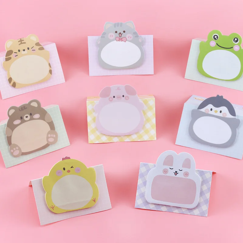 8Pcs Cartoon Small Animal Special-shaped Sticky Notes Office Simple Shape Creative Sticky Notes Cute Colorful Note Paper