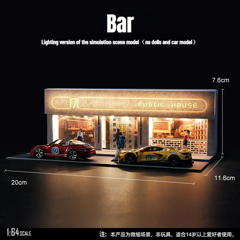 

1/64 Scale Diorama Car Garage Model LED Lighting City Street View Backdrop Display Scene Building Model Collection Gift Toy