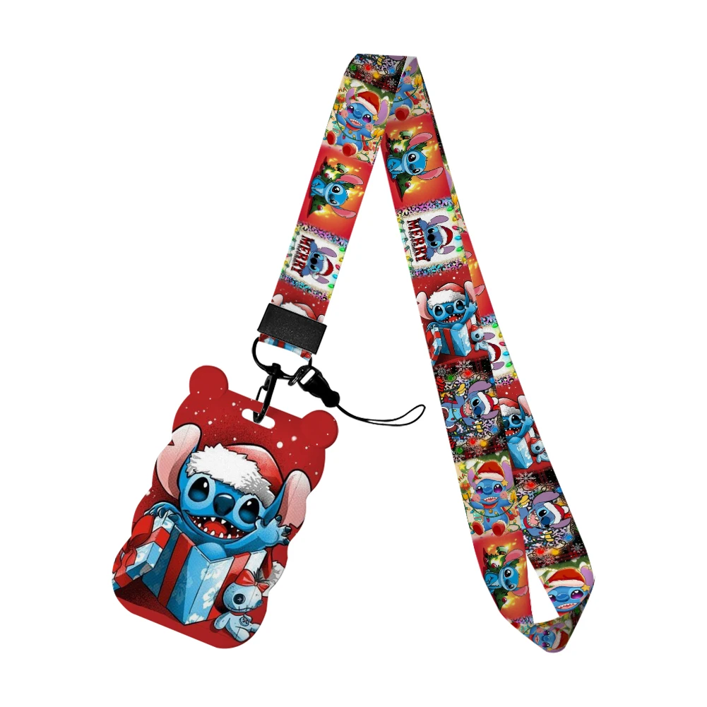 Merry Christmas Disney Stitch Card Badge Holder ID Card Bus Card Holder Badge Reel Retractable Reel Clip Lanyards Accessories