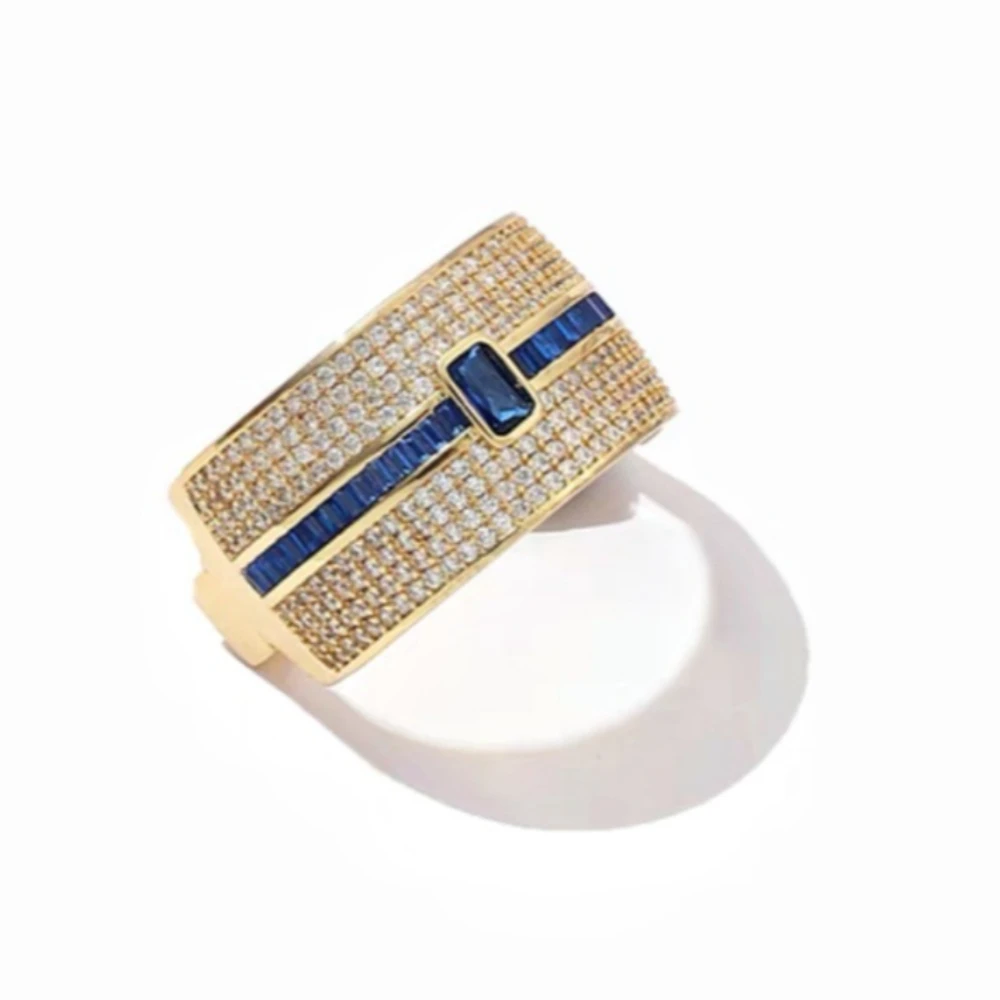 1PCS Euro-American Oversized Square Multi-Row Full Zircon Micro-Set Tie Clip Fashionable Fixed Loop Accessory