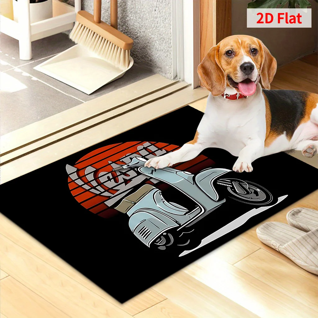 Vintage Scooter Cartoon Style Retro Design Door Mat for Entryway Hallway Floor Protector Mat Home Decor Accent Mat 40x60cm Size