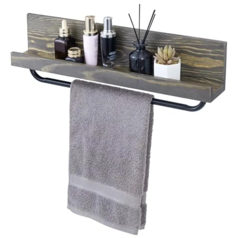 

Bathroom Shelf with Towel Bar 22 Inch Bath Towel Holder Rack Hanger Wall Mounted Bathroom Display Storage Shelf Vintage Solid W