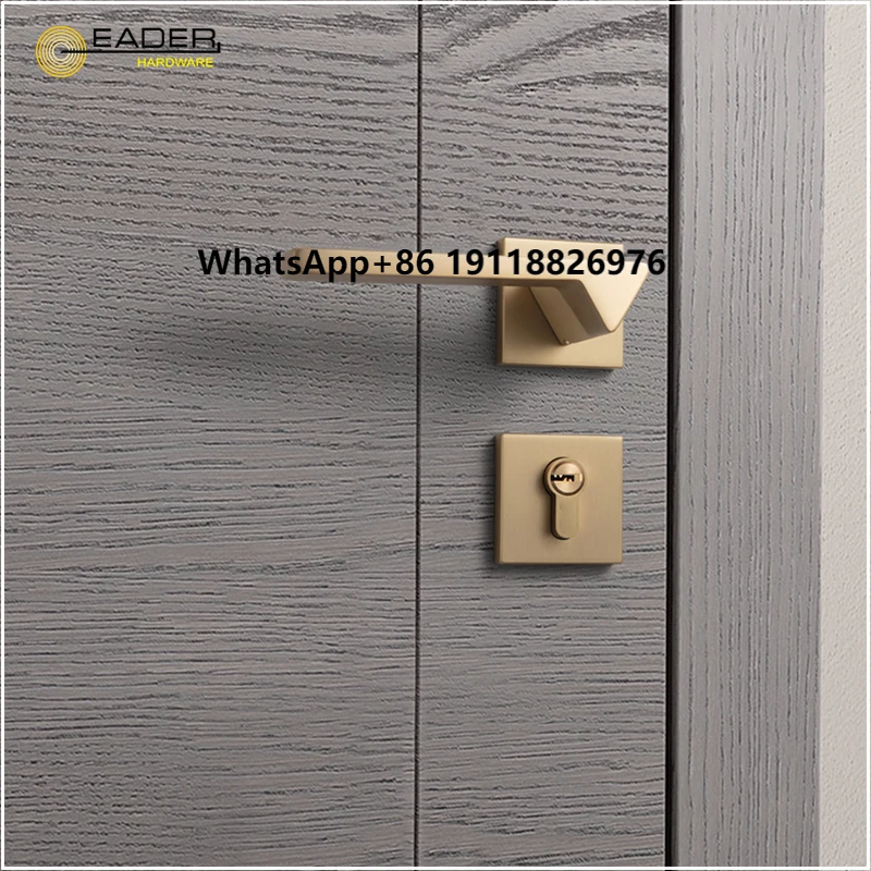 

EADER Interior Design Copper Color Simple Door Handle Pure Copper European Standard Light Luxury Villa Wooden Door Lock