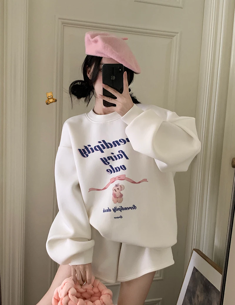 White Letter Cute Ladies Hoodie Harajuku Winter Print Top Aesthetic Funny Sweatshirt Clothes for Women