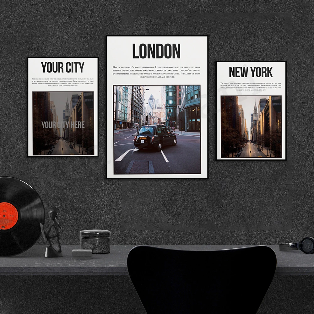 New York City London Geography Wall Art Decor Canvas Print Travel Poster - Unique Cityscape Poster for Home Decor