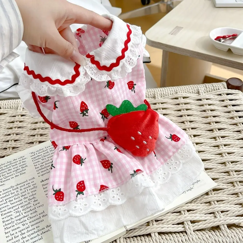 Cute Strawberry Cat Skirt for Puppy Kittens - Pink Red
