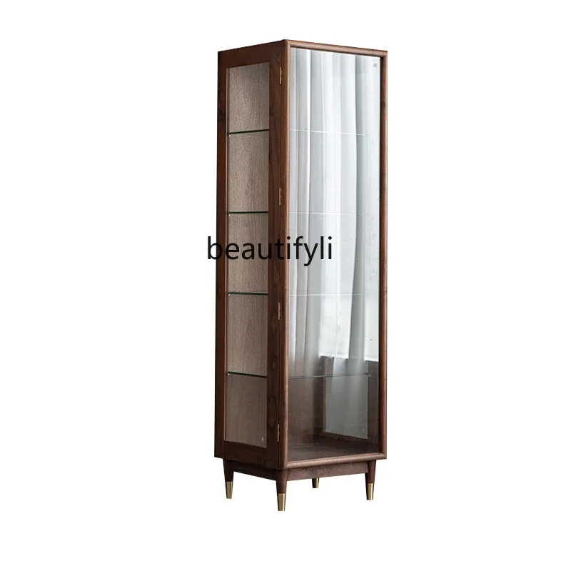 

Solid Wood Bookcase Modern Walnut Glass Storage Cabinet Japanese Style Living Room Display Cabinet Hand Cabinet