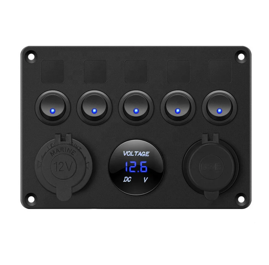 Genuine Marine Accessory 12V LED Toggle Ignition 5 Gang Rrailer Caravan Switch Panel Multi Light Control Boat Switch Panel
